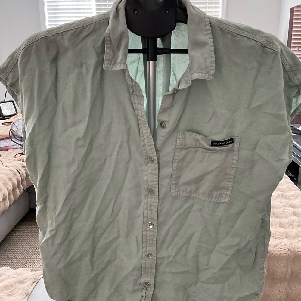 Calvin Klein Green Button Down Shirt Lightweight Casual